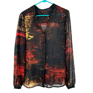 Vivienne Vivienne Tam size 8 button up long‎ sleeve blouse semi sheer black red